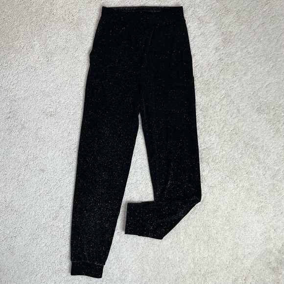 Beach Riot Josie Black Metallic Sparkle Glitter Velvet Jogger Lounge Pant - Picture 11 of 11